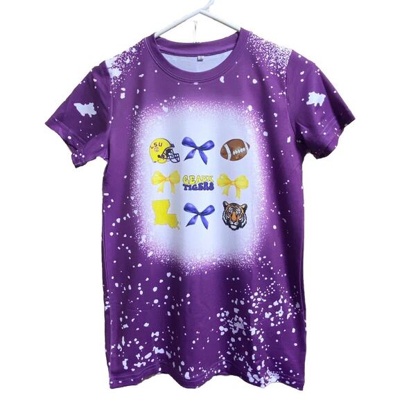 Girls Purple Tigers Shirt Louisiana Sz 12 - Faux Bleached Sz 12 - Picture 2 of 3